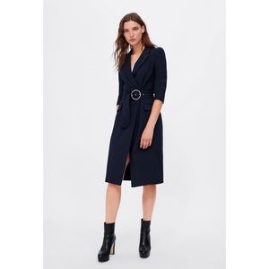 Zara Blazer-style wrap dress in Navy, size M NWT